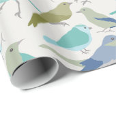 Abstracte Modern Cute Blue en Green Birds Wrappin Cadeaupapier (Rol Hoek)