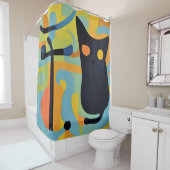 Abstracte Modern Gestileerde Zwarte Kat Douchegordijn (In situ)