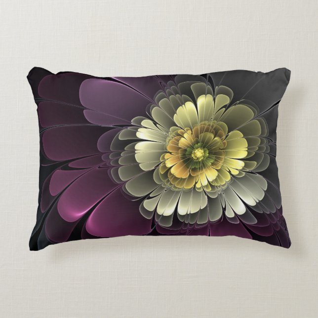 Abstracte Modern Purpur Khaki Gray Fractal Flower Accent Kussen (Voorkant)