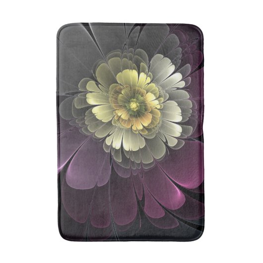 Abstracte Modern Purpur Khaki Gray Fractal Flower Badmat (Voorkant Verticaal)