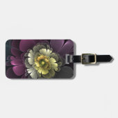 Abstracte Modern Purpur Khaki Gray Fractal Flower Bagagelabel (Voorkant horizontaal)