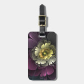 Abstracte Modern Purpur Khaki Gray Fractal Flower Bagagelabel (Voorkant verticaal)
