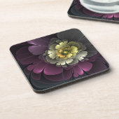 Abstracte Modern Purpur Khaki Gray Fractal Flower Bier Onderzetter (Linkerzijde)