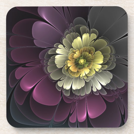 Abstracte Modern Purpur Khaki Gray Fractal Flower Bier Onderzetter (Voorkant)