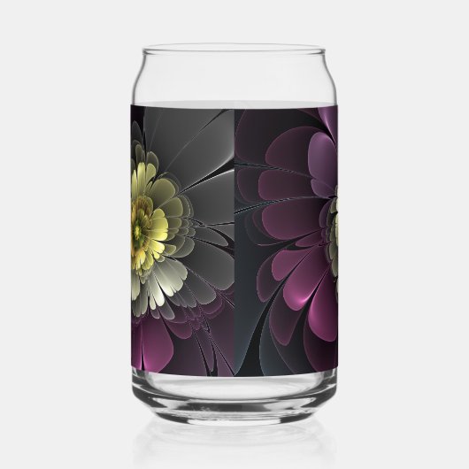 Abstracte Modern Purpur Khaki Gray Fractal Flower Blikvorm Glas (Rechts)