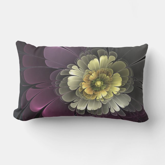 Abstracte Modern Purpur Khaki Gray Fractal Flower Buitenkussen (Voorkant)