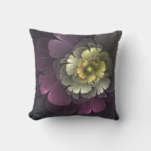 Abstracte Modern Purpur Khaki Gray Fractal Flower Buitenkussen
