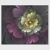 Abstracte Modern Purpur Khaki Gray Fractal Flower Cadeaupapier (Vlak)