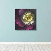 Abstracte Modern Purpur Khaki Gray Fractal Flower Canvas Afdruk (Insitu (Houten vloer))