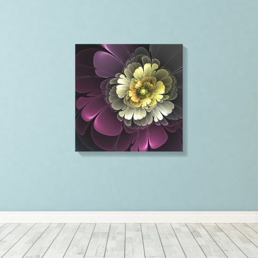 Abstracte Modern Purpur Khaki Gray Fractal Flower Canvas Afdruk (Insitu (Houten vloer))