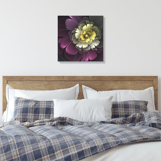 Abstracte Modern Purpur Khaki Gray Fractal Flower Canvas Afdruk (Insitu (Slaapkamer))