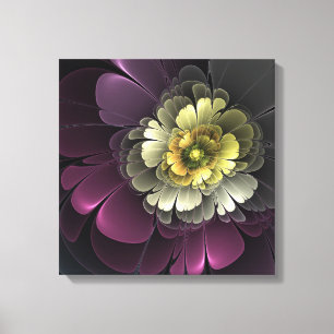 Abstracte Modern Purpur Khaki Gray Fractal Flower Canvas Afdruk