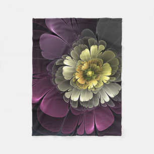Abstracte Modern Purpur Khaki Gray Fractal Flower Fleece Deken