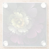 Abstracte Modern Purpur Khaki Gray Fractal Flower Glazen Onderzetter (Achterkant)