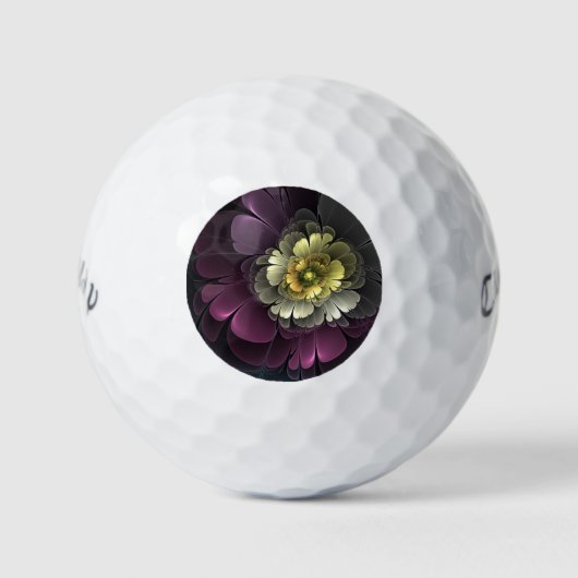 Abstracte Modern Purpur Khaki Gray Fractal Flower Golfballen (Voorkant)