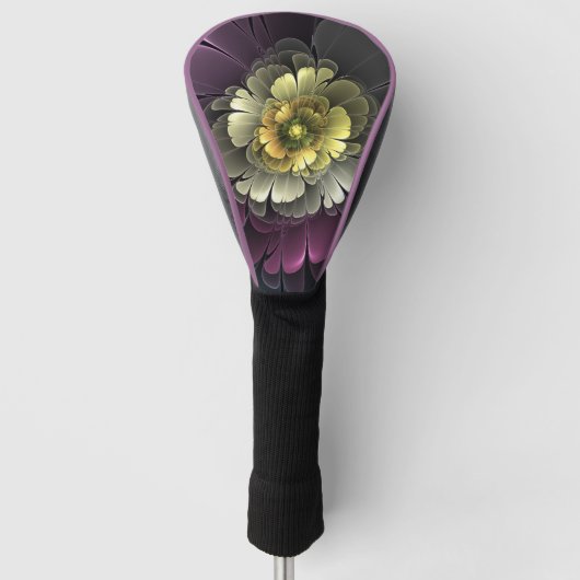 Abstracte Modern Purpur Khaki Gray Fractal Flower Golfheadcover (Voorkant)