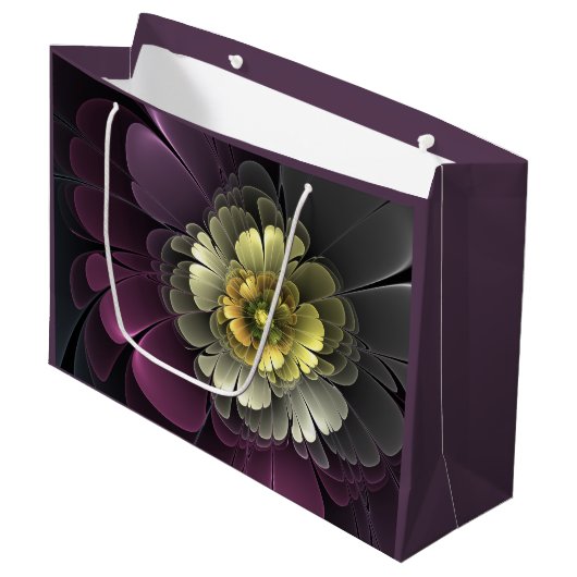 Abstracte Modern Purpur Khaki Gray Fractal Flower Groot Cadeauzakje (Voorkant Gekanteld)