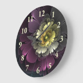 Abstracte Modern Purpur Khaki Gray Fractal Flower Grote Klok (Hoek)