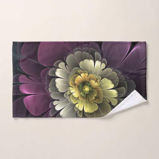 Abstracte Modern Purpur Khaki Gray Fractal Flower Handdoek (Handdoek)
