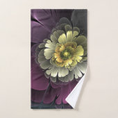 Abstracte Modern Purpur Khaki Gray Fractal Flower Handdoek (Handdoek)