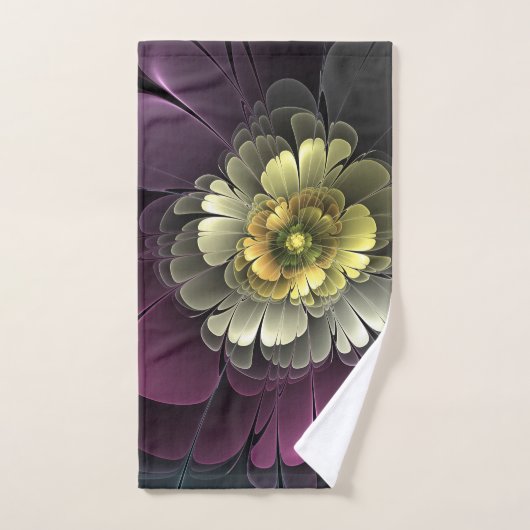 Abstracte Modern Purpur Khaki Gray Fractal Flower Handdoek (Handdoek)