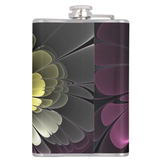 Abstracte Modern Purpur Khaki Gray Fractal Flower Heupfles (Achterkant)