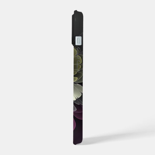 Abstracte Modern Purpur Khaki Gray Fractal Flower iPhone 15 Case (Linkerkant)