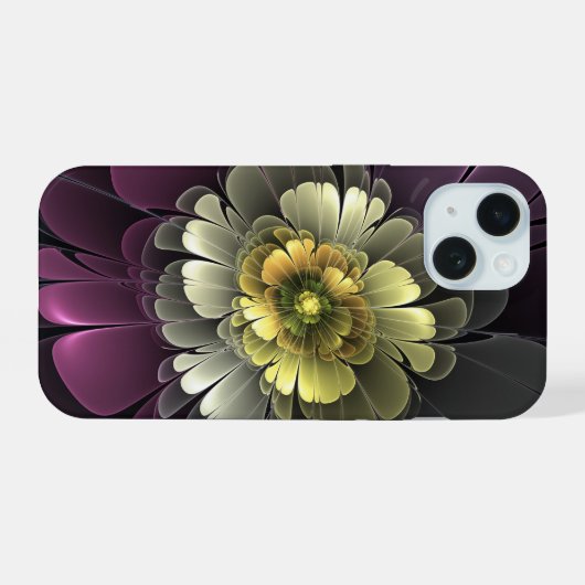 Abstracte Modern Purpur Khaki Gray Fractal Flower iPhone 15 Case (Achterkant horizontaal)