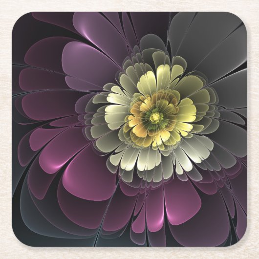 Abstracte Modern Purpur Khaki Gray Fractal Flower Kartonnen Onderzetters (Voorkant)