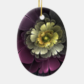 Abstracte Modern Purpur Khaki Gray Fractal Flower Keramisch Ornament (Achterkant)