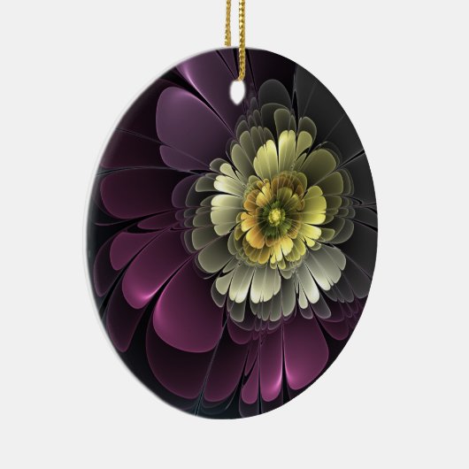 Abstracte Modern Purpur Khaki Gray Fractal Flower Keramisch Ornament (Rechts)