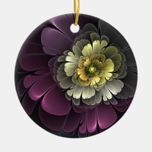 Abstracte Modern Purpur Khaki Gray Fractal Flower Keramisch Ornament (Voorkant)