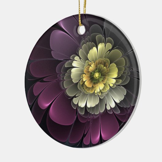 Abstracte Modern Purpur Khaki Gray Fractal Flower Keramisch Ornament (Links)