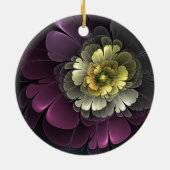Abstracte Modern Purpur Khaki Gray Fractal Flower Keramisch Ornament (Achterkant)