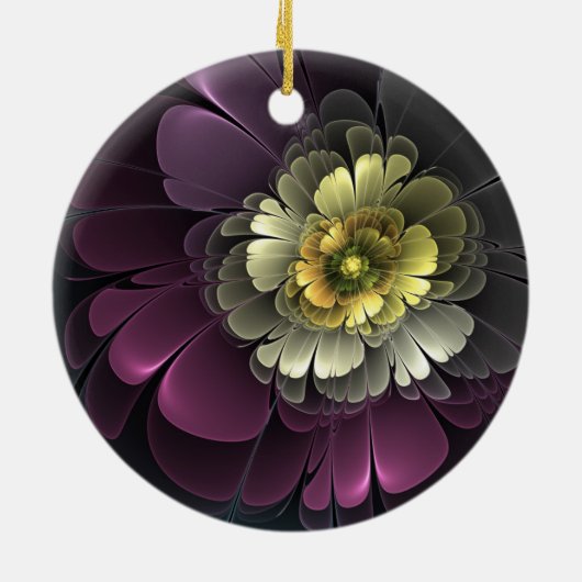 Abstracte Modern Purpur Khaki Gray Fractal Flower Keramisch Ornament (Achterkant)