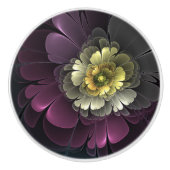 Abstracte Modern Purpur Khaki Gray Fractal Flower Keramische Knop (Voorkant)