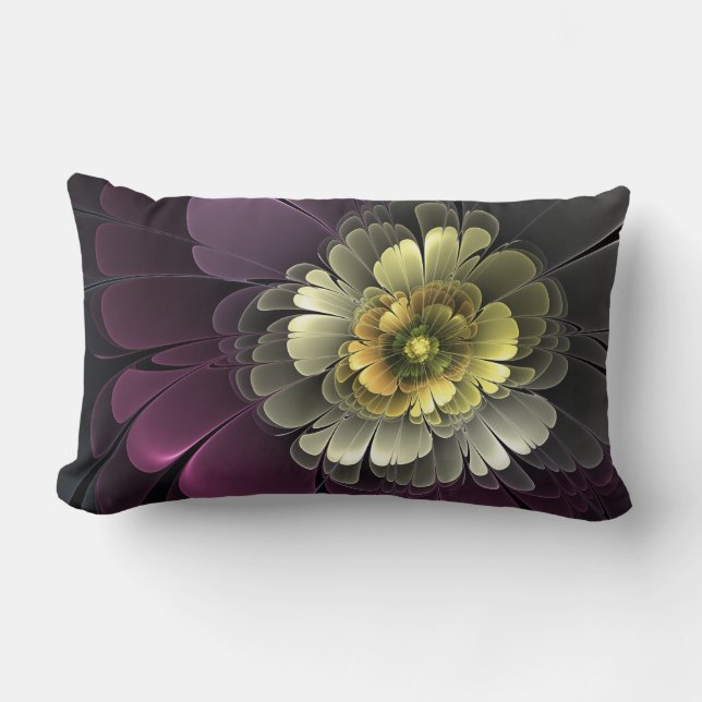 Abstracte Modern Purpur Khaki Gray Fractal Flower Kussen (Voorkant)
