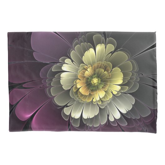 Abstracte Modern Purpur Khaki Gray Fractal Flower Kussensloop (Voorkant)