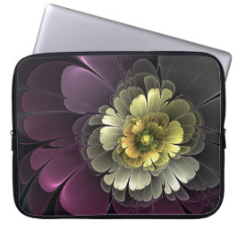 Abstracte Modern Purpur Khaki Gray Fractal Flower Laptop Sleeve