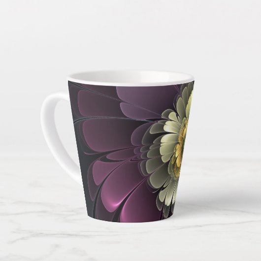 Abstracte Modern Purpur Khaki Gray Fractal Flower Latte Mok (Linkerhoek)