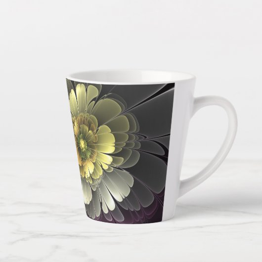 Abstracte Modern Purpur Khaki Gray Fractal Flower Latte Mok (Rechts)