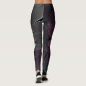 Abstracte Modern Purpur Khaki Gray Fractal Flower Leggings (Achterkant)