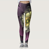 Abstracte Modern Purpur Khaki Gray Fractal Flower Leggings (Voorkant)