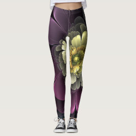 Abstracte Modern Purpur Khaki Gray Fractal Flower Leggings