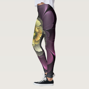 Abstracte Modern Purpur Khaki Gray Fractal Flower Leggings