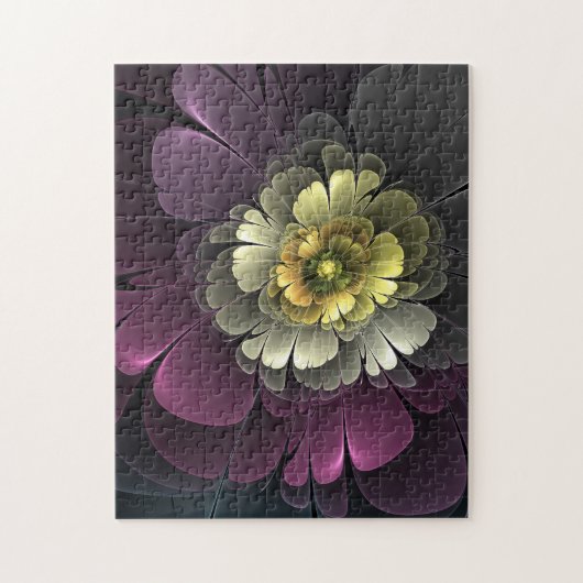 Abstracte Modern Purpur Khaki Gray Fractal Flower Legpuzzel (Verticaal)