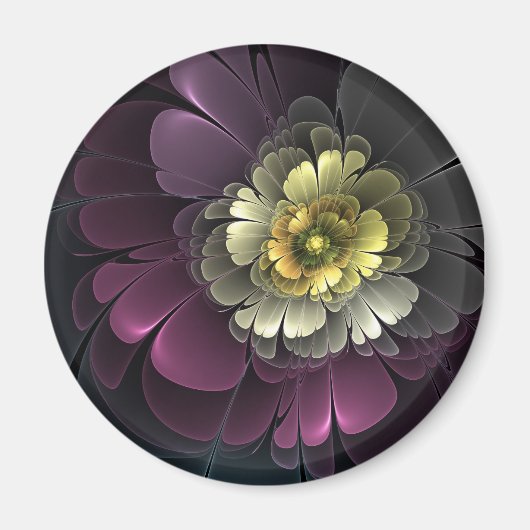 Abstracte Modern Purpur Khaki Gray Fractal Flower Magneet (Voorkant)