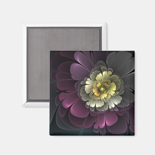 Abstracte Modern Purpur Khaki Gray Fractal Flower Magneet (Voorkant / Achterkant)