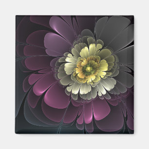 Abstracte Modern Purpur Khaki Gray Fractal Flower Magneet