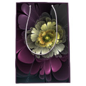 Abstracte Modern Purpur Khaki Gray Fractal Flower Medium Cadeauzakje (Voorkant)